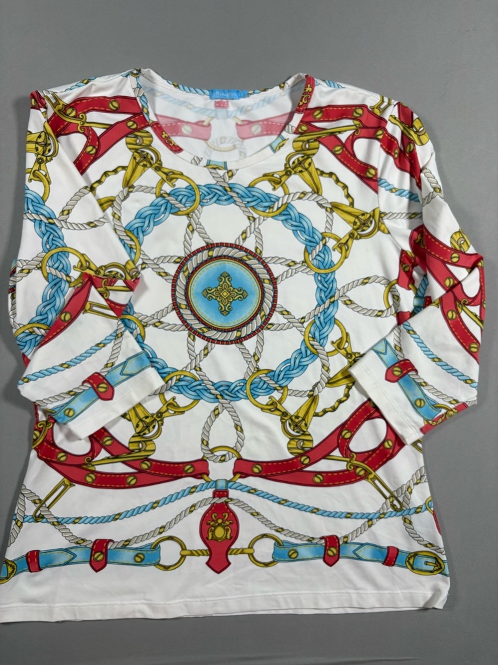 J. McLaughlin White Chain & Rope Medallion Print Long Sleeve Top